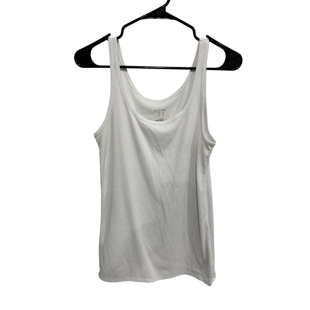 A New Day White Ribbed Tank Top Large Scoop Neck Sleeveless Athleisure Y2K 90s